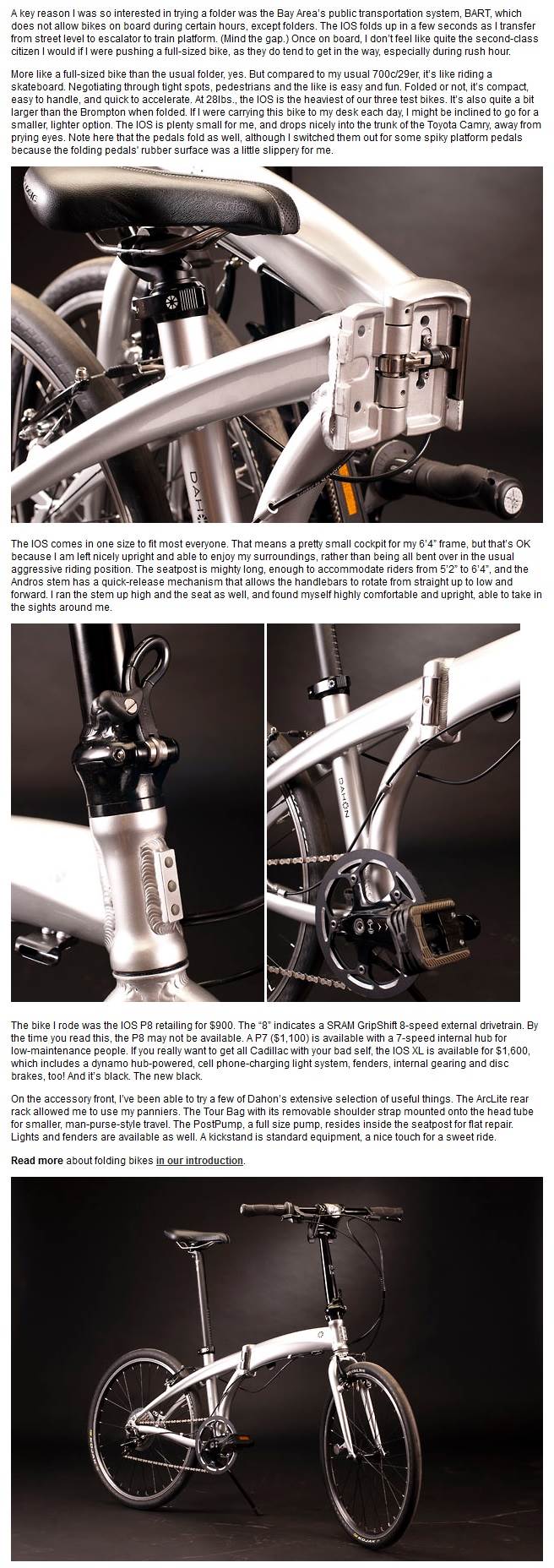 Dahon Ios P8 reviewed in Bicycle Times